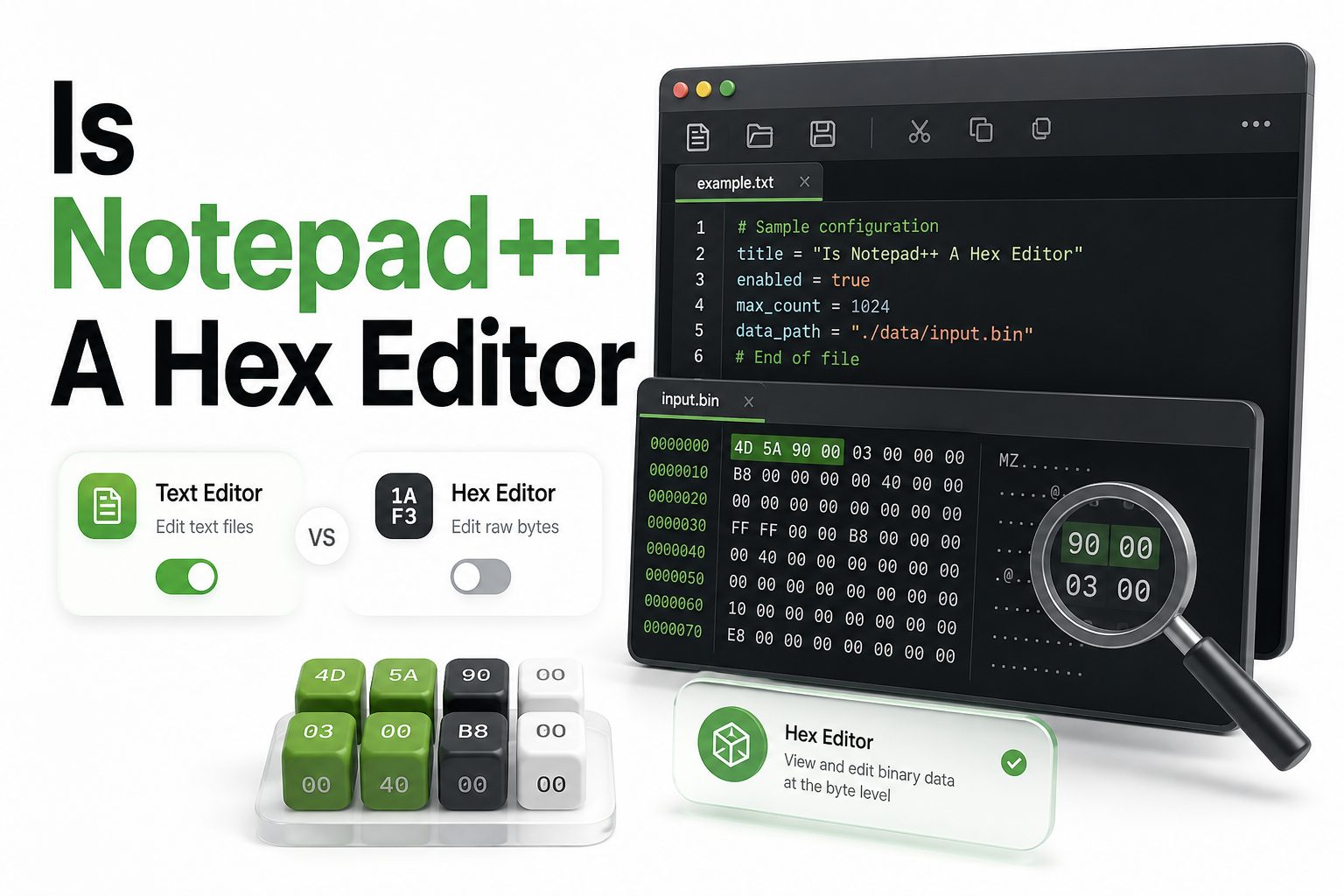 is-notepad-a-hex-editor-e1471 Notepad++ displaying a file with hexadecimal values in a plugin view